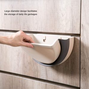 Hanging Trash Can, Mini Folding Trash Can Under The Sink Trash Can Wall Mounted Trash Can Hanging Garbage Can for Kitchen Cabinet Door (Beige)