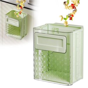 Foldable Hanging Trash Can for Kitchen Cabinet Door, Collapsible Hang Small Plastic Garbage Can (Green)